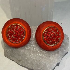 Gorgeous lucite earrings with tiny gold seed beads. Like new.